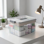 Caja de almacenamiento de medicamentos transparente de gran capacidad con asa y tapa, impermeable, adecuada para cajas de almacenamiento de varias capas para artículos esenciales del hogar y la oficina.