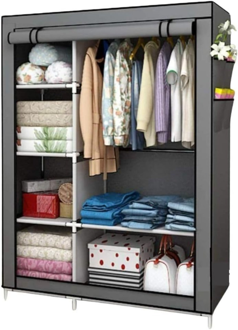 Armario Cecaro Group de tela 105X45X170 Cm - Estructura de acero reforzado, antipolvo e impermeable, armario portátil con estantes y barra para colgar, fácil de montar