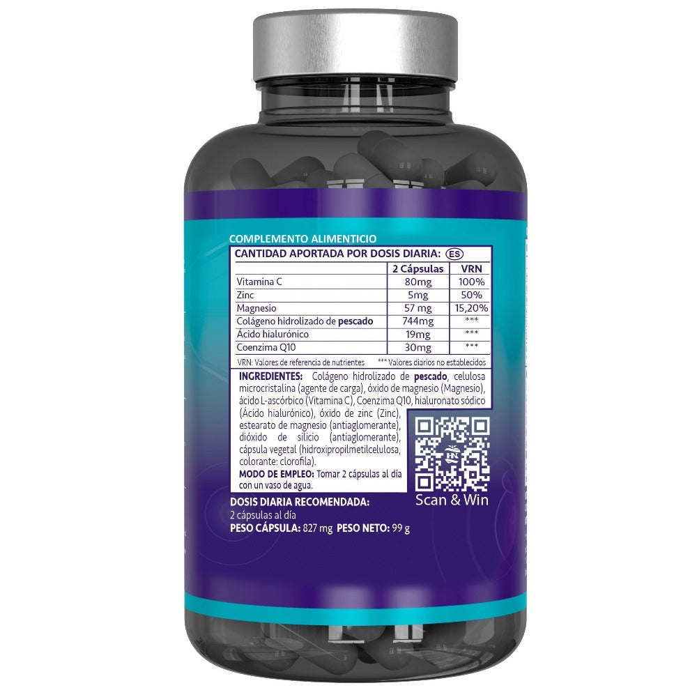 HN Colágeno Marino con Vitamina C, Zinc y Magnesio – Suplemento Alimenticio en Cápsulas para Adultos, Formato de 120 Cápsulas