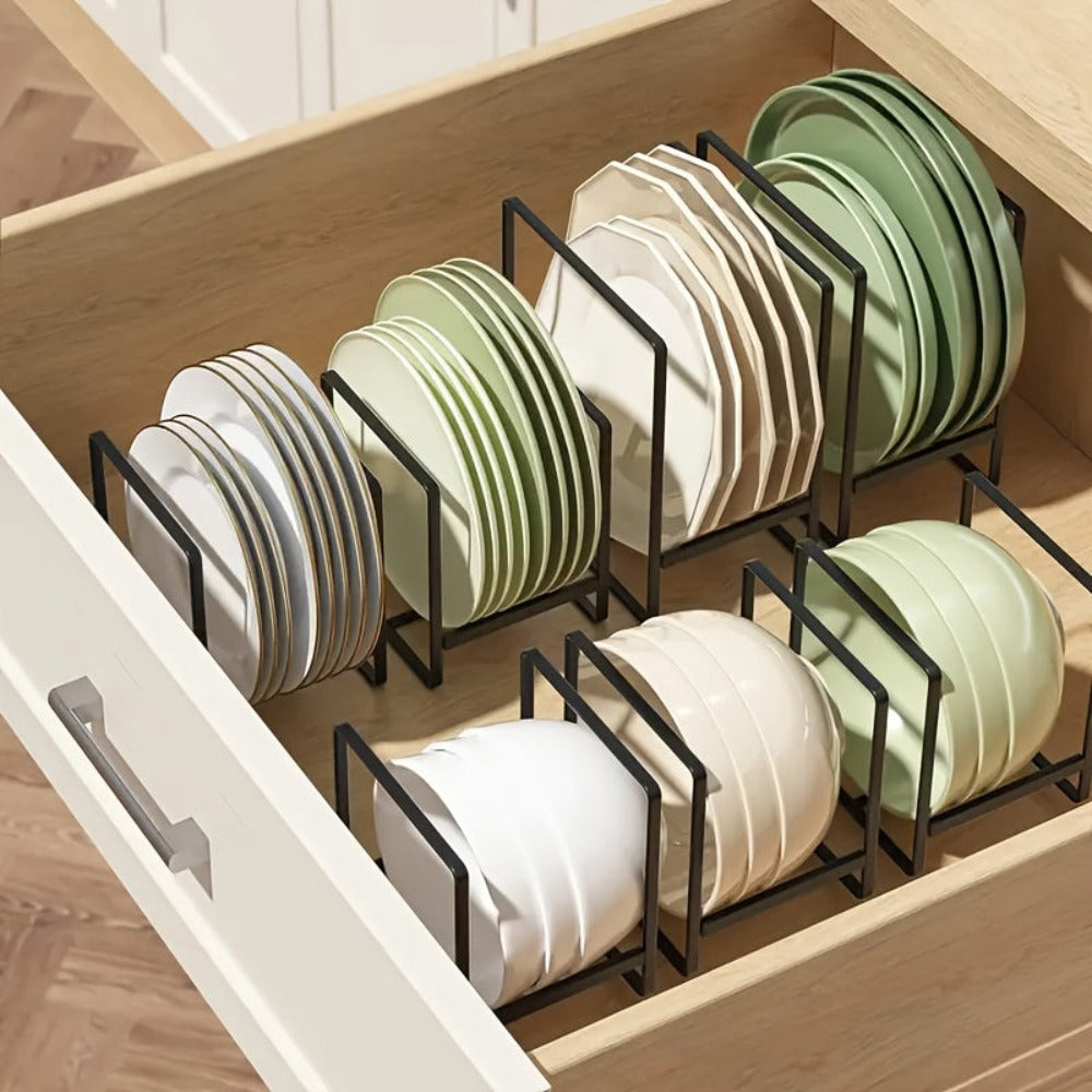 Organizador de Soportes de Platos de Metal de 1/3 piezas, Soporte Vertical para Platos, Construcción de Metal Duradera Anti-Caída, Ahorro de Espacio, Adecuado para Platos, Ollas, Tapas, Tablas de Cortar, Ideal para el Hogar, Uso en Restaurantes