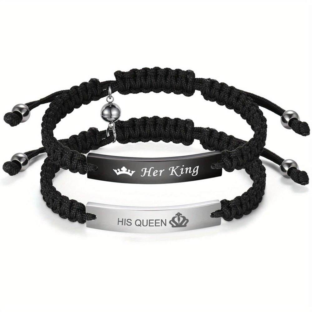 Pulsera Magnética de Acero Inoxidable para Parejas JewelryWe - Pulso Atractivo y Duradera con Cuerda Trenzada Adjustalbe, Regalo Ideál Para San Valentín o Aniversario. Diseño Elegante Vintage Unisex en Metal De Alta Calidad