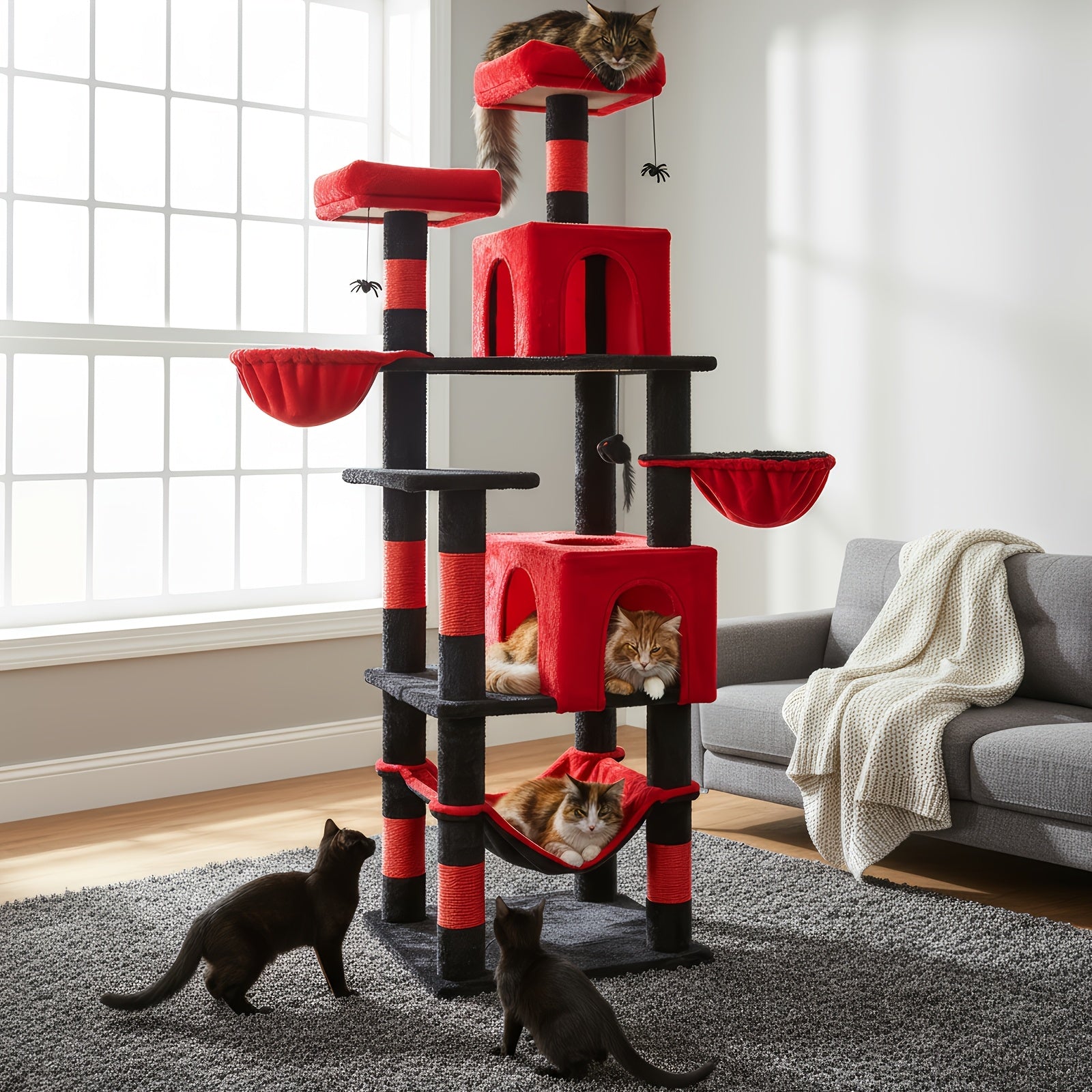 Rascador para gatos | AMHANCIBLE Árbol para gatos enorme, 180 cm, para gatos grandes adultos de interior, torre para gatos con 8 postes