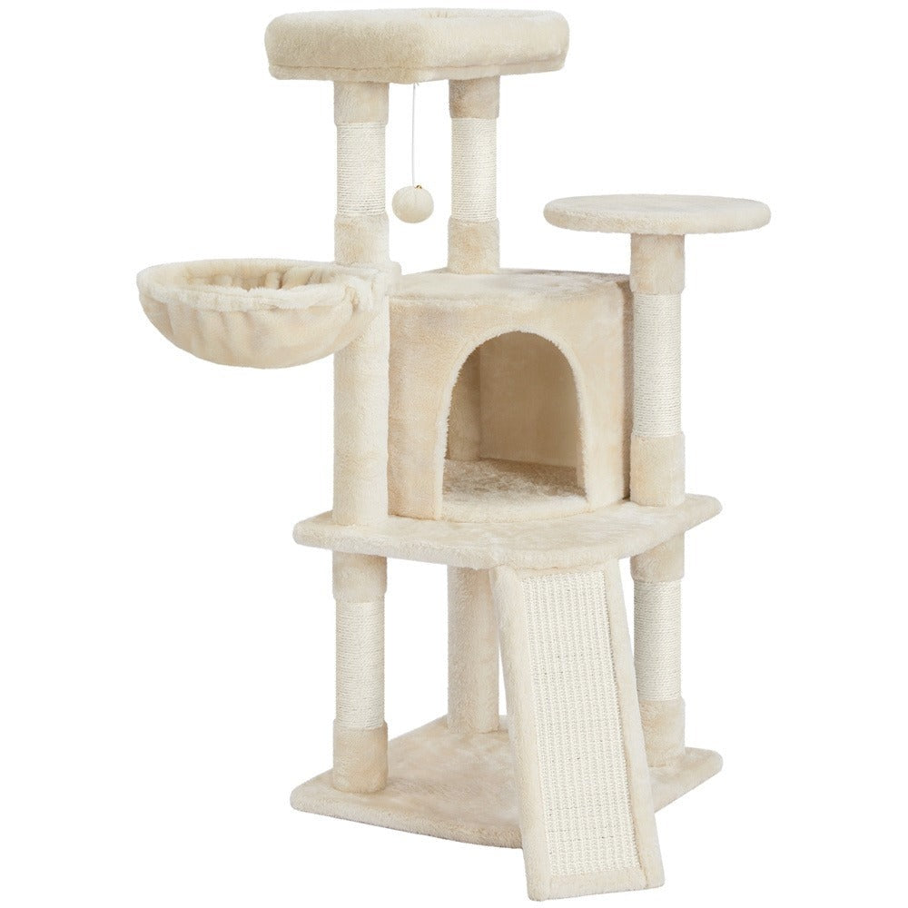 Costoffs Árbol para gatos de 107 cm con plataforma de observación, cueva para gatos, 5 postes de sisal, cueva de descanso, rascador y bola de felpa colgante, mueble para gatos