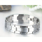 Jewelrywe Joyería Brazalete para Hombre Negro Plateado 304 Brazalete de Enlace de Acero Inoxidable 304 con Bolsa de Regalo
