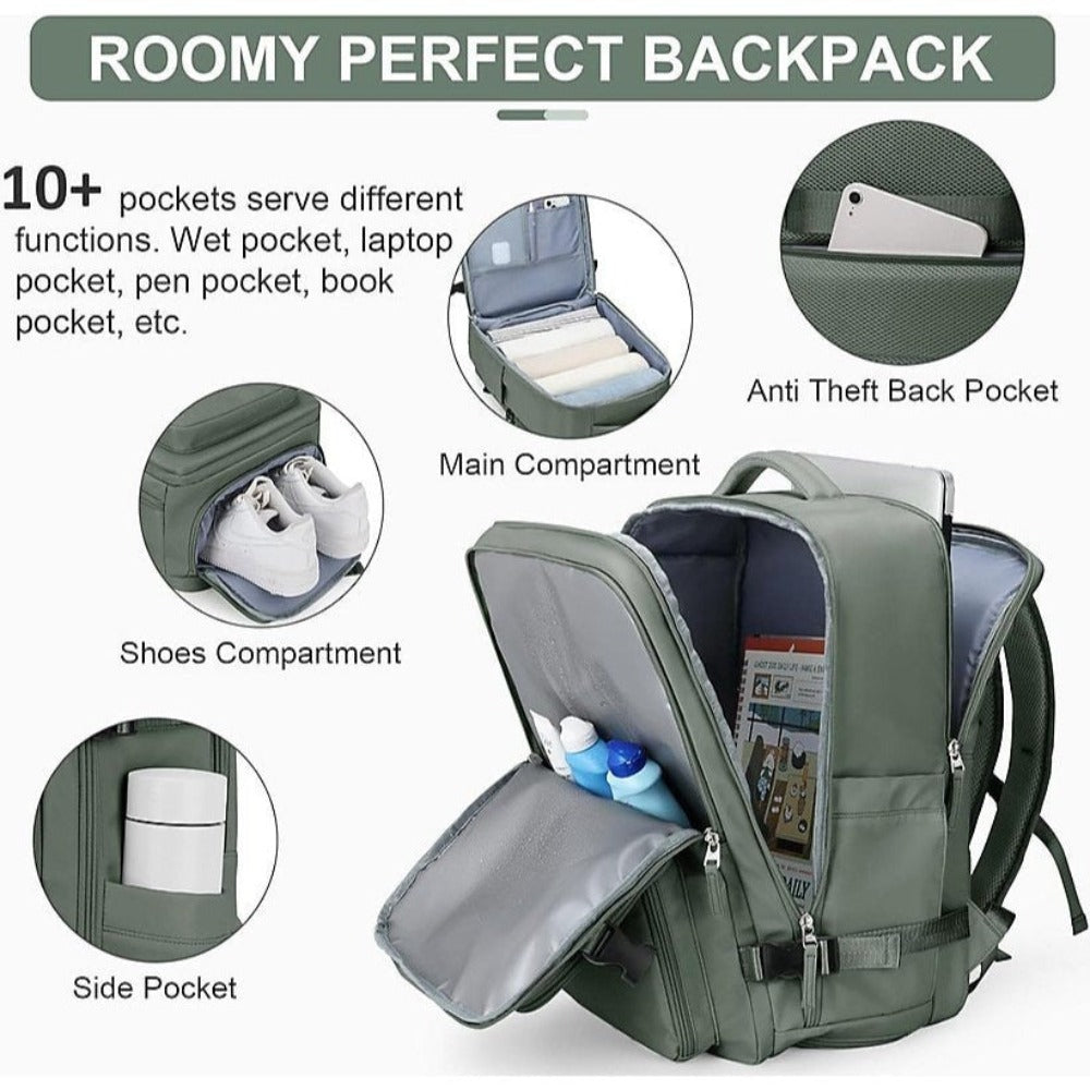 Mochila de Viaje para Cabina de Avion 45x32x18 para Vuelo Barato Equipaje de Mano y Espaciosa con Compartimento para Zapatos y Mochila Antirrobo Multifuncional para Viajes 2210.Travel Bag, Antirrobo, Negro, Bolsa de viaje