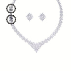 Conjunto de joyería para mujer en plata 925, collar y aretes, juego de dos piezas incrustado con zirconia sintética exquisita en forma de flor, moderno, hermoso, elegante y lujoso, decoración nupcial, regalo de boda para el Día de San Valentín con caja de