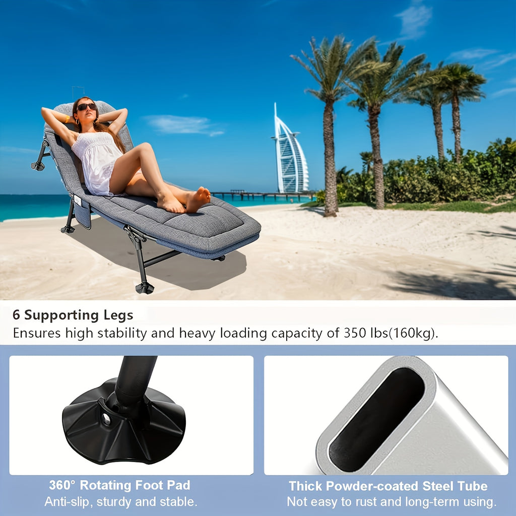 Camilla Solar de Jardín - Jardín Reclinable, Cama de Pesca, Pesca de Carpa con Bolsillo Lateral y Colchón, Camilla Solar Portátil Ajustable de 5 Velocidades para Exteriores