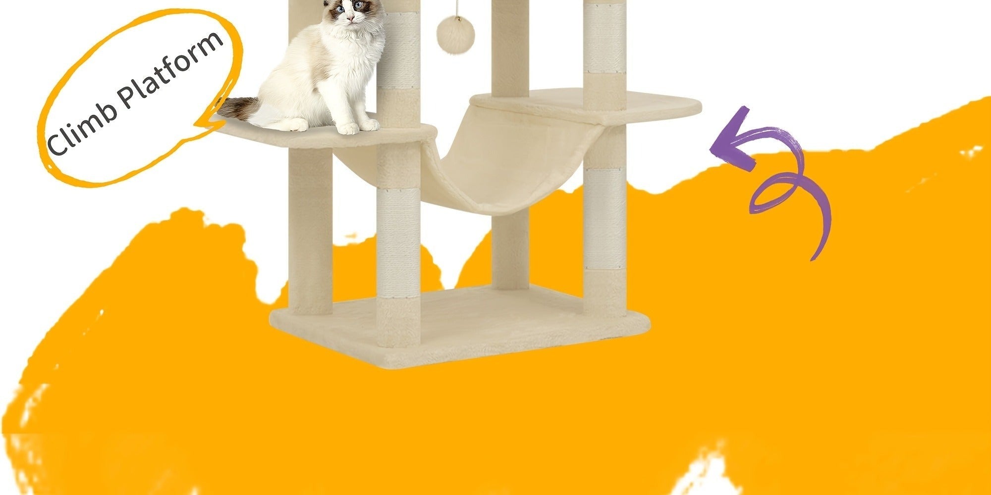 Árbol para Gatos de Interior, Torre Alta de 210 cm con Múltiples Niveles, Casa para Gatos, 8 Postes Rascadores, Hamaca y 4 Pompones