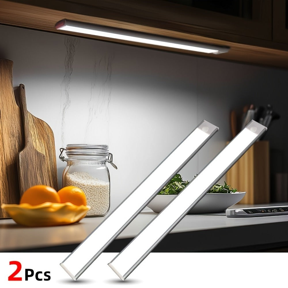 Luces LED para bajo mueble Setonr con carcasa de aleación de aluminio, luz con sensor de movimiento a pilas recargables para uso en interiores, luces magnéticas regulables para armario, iluminación inalámbrica para bajo mostrador para cocina, escaleras, d