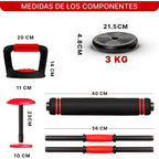 Juego de Mancuernas Ajustables 2 en 1. 10kg a 50kg - Kit de Pesas con Barra Recta Ajustable y Antideslizante - Pesas y Mancuernas Discos Recubiertos
