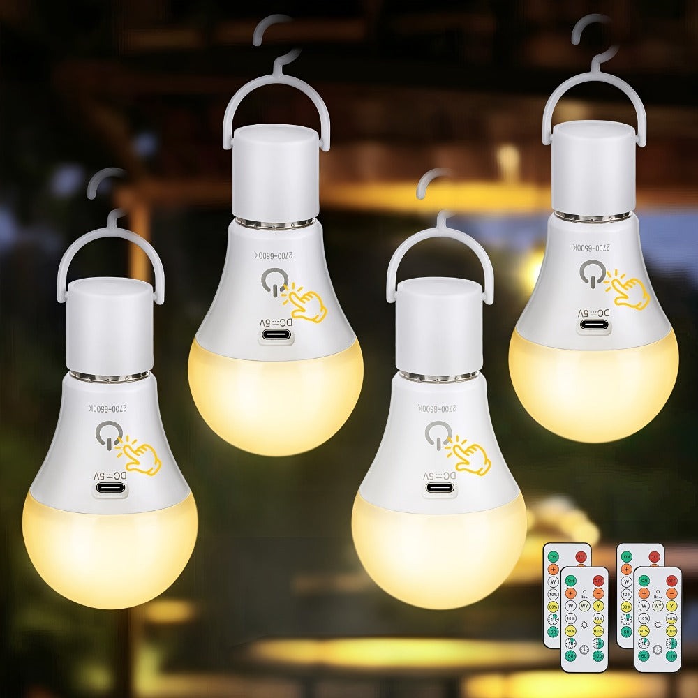 Kimjo E27 Fuente de Iluminación Recargable con Batería - Fuente Recargable con Control Remoto E27 7W - Fuente de Luz con Batería USB 3 Colores Regulable con Función de Temporizador - Luz de Emergencia con Control Táctil