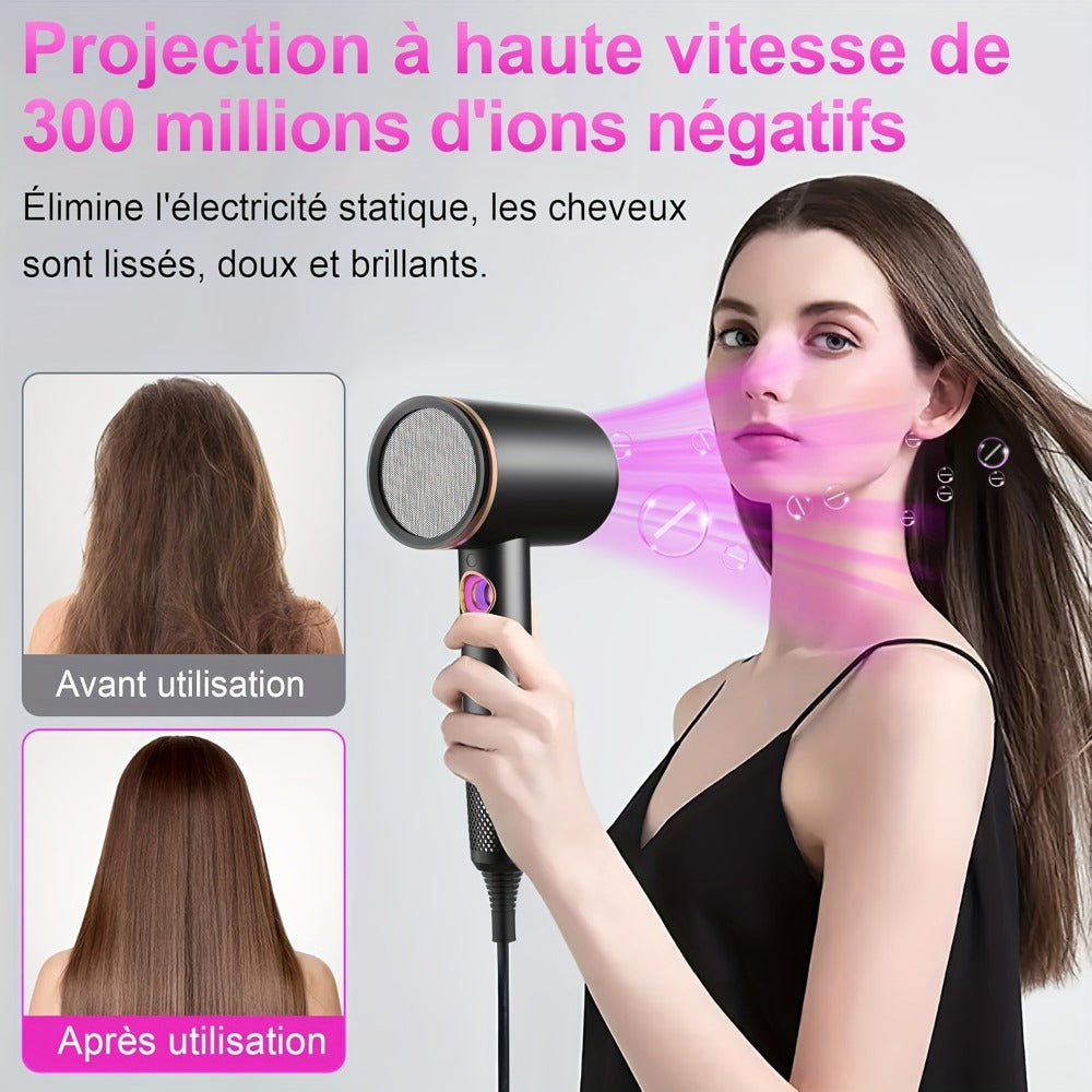 Secador de pelo iónico profesional de 2400W con motor de CA, rápido, 3 niveles de calor y 3 velocidades, botón frío/calor, difusor de viaje incluido