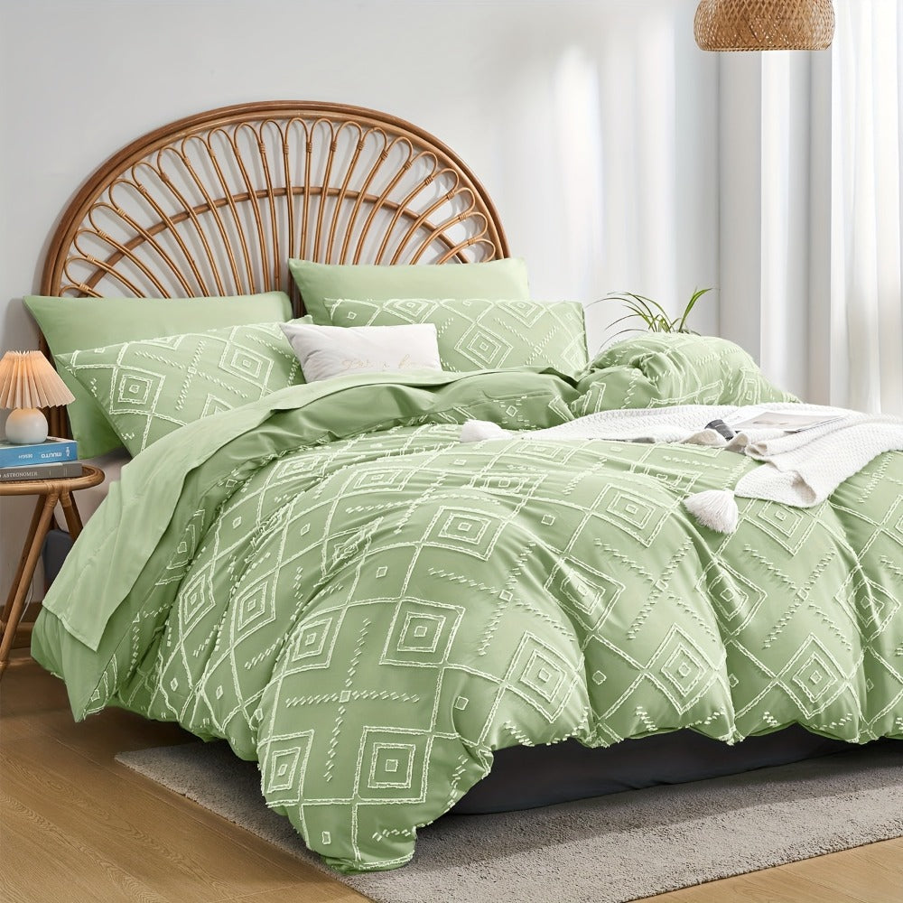 Juego de edredón con funda de almohada jacquard bohemio de 2/3 piezas, suave, agradable para la piel, cómodo, transpirable, lavable a máquina con cierre de cremallera, universal para las cuatro estaciones, fácil, lujoso, adecuado para dormitorios, habitac