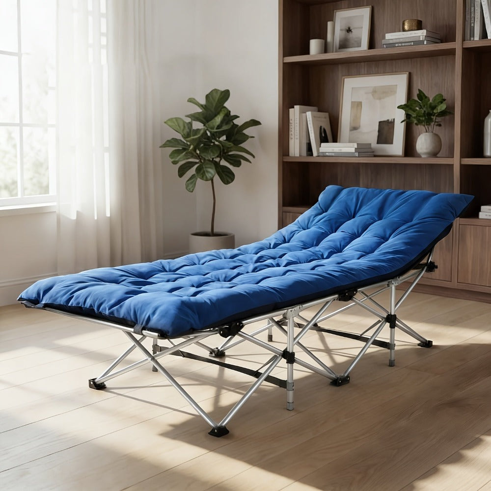 Cama de campaña para adultos con cojín extra grueso de 4 cm, cómoda y plegable, cama portátil para dormir, soporta 150 kg