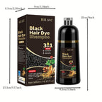 Pack de 2 Champú y Tinte para el Cabello (3 en 1), Apto para Hombres y Mujeres. Coloración Instantánea del Cabello, Cobertura 100% de Cabello Gris, Coloración Natural, Termina en Minutos. Fórmula Sin Amoniaco, Dura 30 Días. ¡Un Esencial para Navidad!