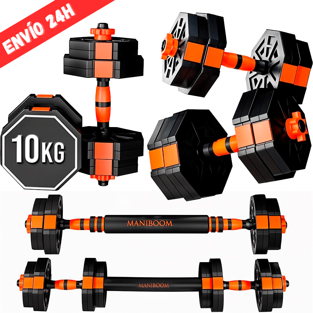 Juego de Mancuernas Ajustables 2 en 1. 10kg a 50kg - Kit de Pesas con Barra Recta Ajustable y Antideslizante - Pesas y Mancuernas Discos Recubiertos