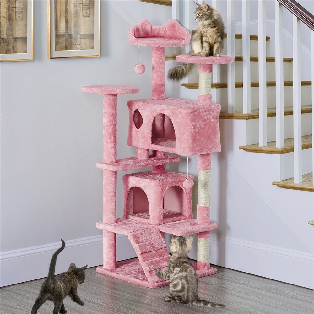 Costoffs Poste para Rascar de Gatos de 138 cm, Árbol Resistente con Pelota de Juego y Cueva para Gatos, Torre de Rascado y Escalada para Gatos, Casa para Gatos