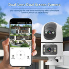 Cámara IP Inalámbrica de Doble Lente, Cámara de Seguridad PTZ para Exteriores con WiFi 2.4G, Pantalla Dual, Seguimiento Automático, Visión Nocturna, Audio Bidireccional, Detección de Movimiento para Seguridad en Hogar, Calle y Monitoreo