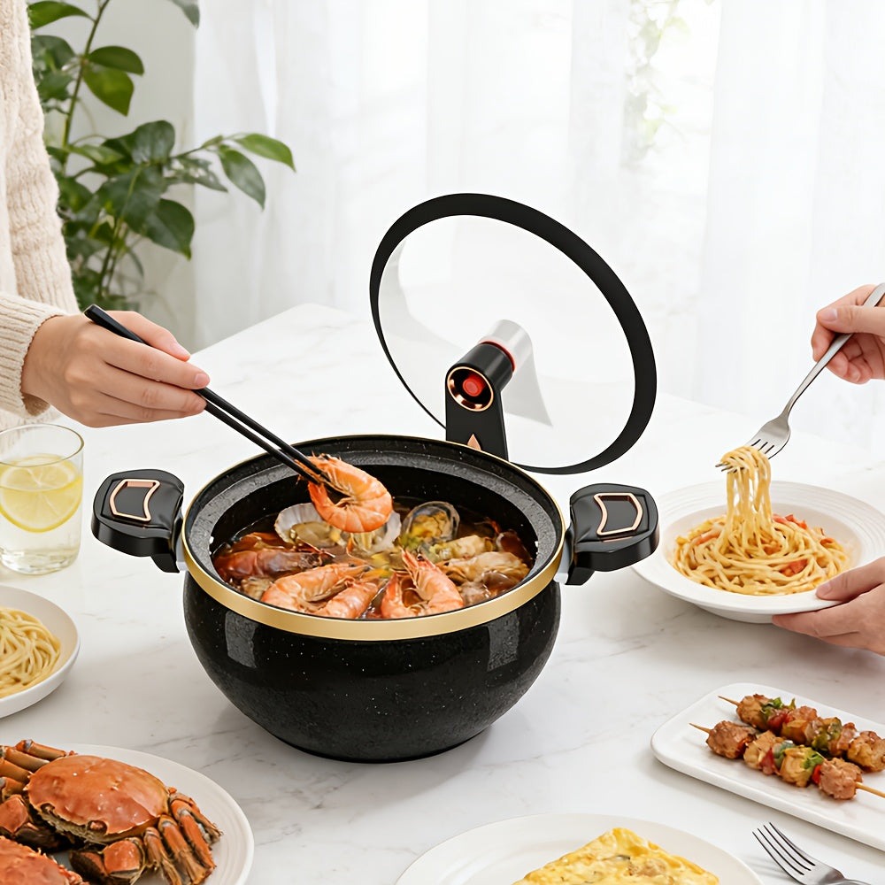 Olla de hierro fundido de 8 litros de alta resistencia | Incluye una cuchara, ideal para cocinar y hacer estofados, multifuncional con tapa, compatible con cocinas de gas e inducción, excelente retención de calor, perfecta para cocinas modernas