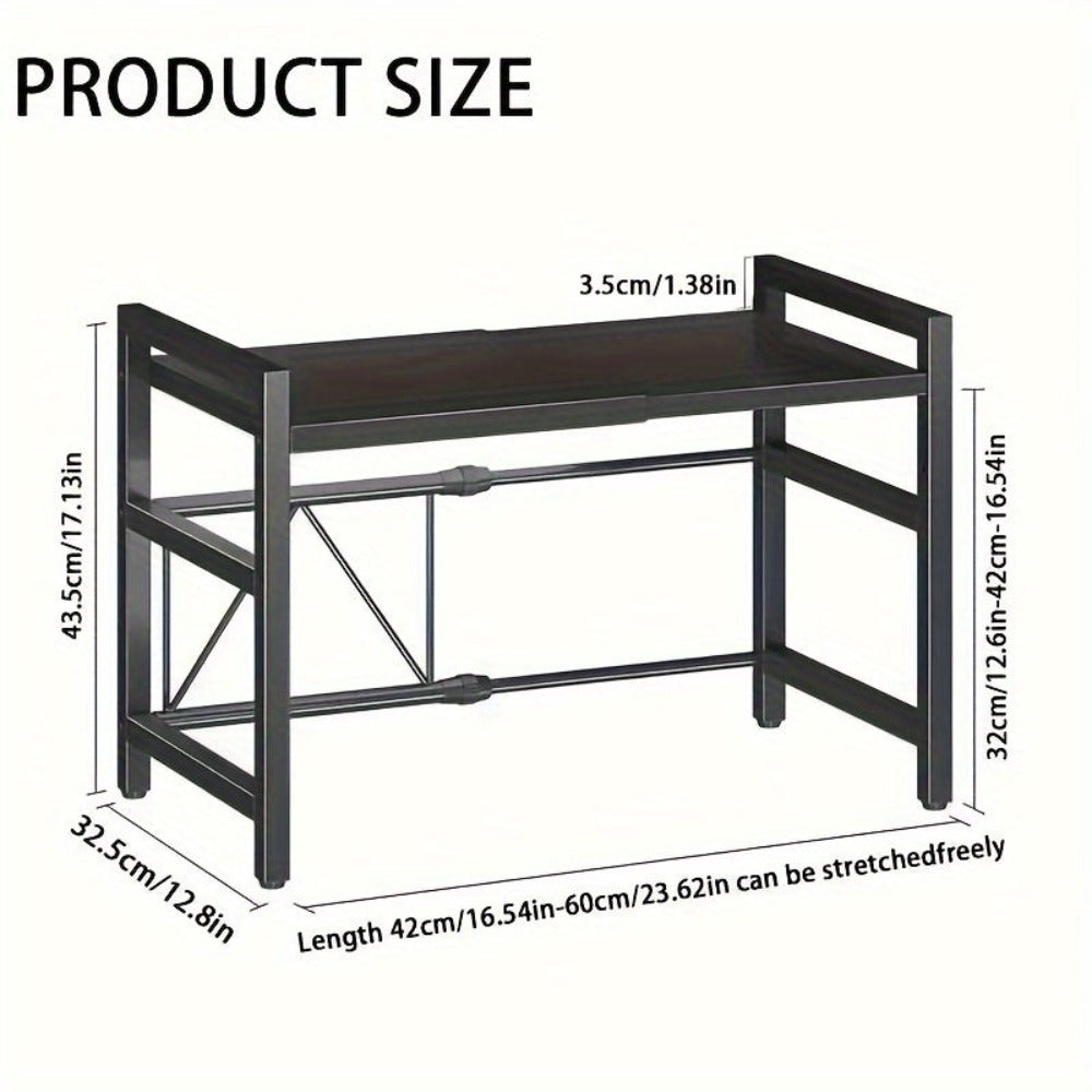 Rejilla Expansible para Microondas, Organizador Ajustable de Soporte para Horno Microondas, Encimera de Cocina con 5 Ganchos (2 Capas, ), Estantes Utilitarios