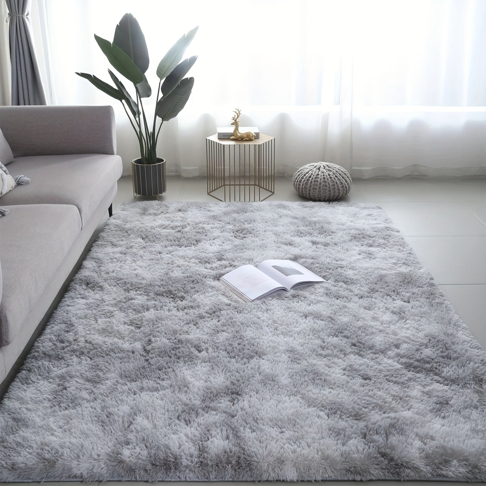 Alfombra Grande de Felpa, 160 X 230Cm, Alfombra Rectangular de Felpa Gris Claro y Negra Teñida Anudada, Antideslizante y Esponjosa, Alfombra de Dormitorio de Felpa Súper Suave y Esponjosa, Adecuada para Dormitorios y Salas de Estar