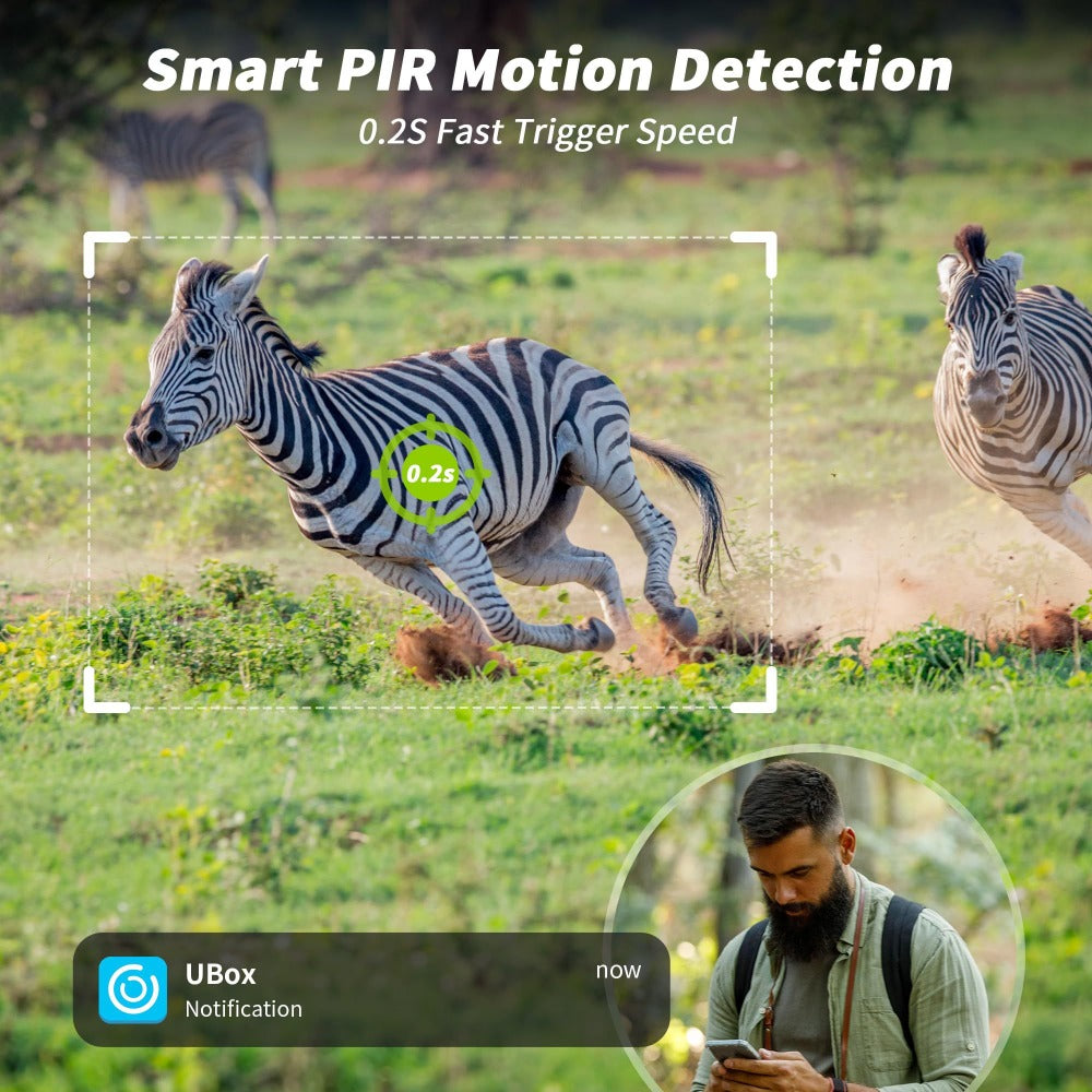 Cámara de Senderos Celular 4G LTE, Cámara para Juegos en Vivo 2K con Visión 360°, Tarjeta SIM Interna, Activación por Movimiento, Visión Nocturna a Color, Acceso Remoto desde Teléfono Móvil y Alimentada Solarmente