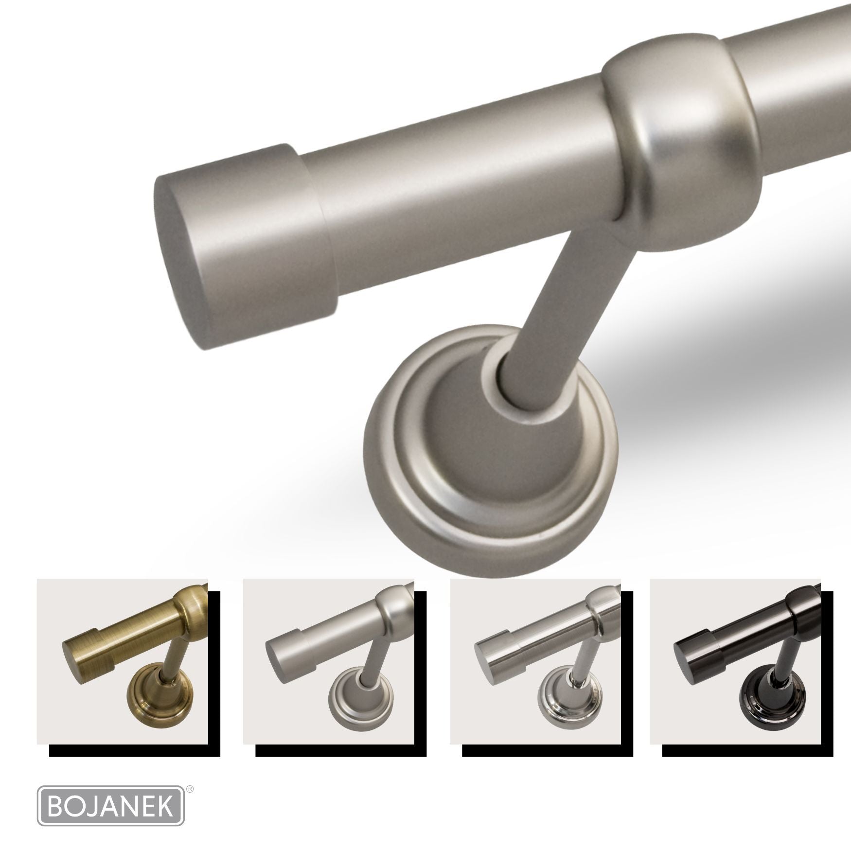 Barra de Cortina de Metal Montada en la Pared para Cortinas y Visillos – BOJANEK – 4 Colores, 8 Longitudes (120 - 600 cm) – Barra de Cortina Robusta, Ajustable y Duradera para Sala, Dormitorio, Cocina, Baño, Oficina; Barra de Cortina Perfecta para Interio