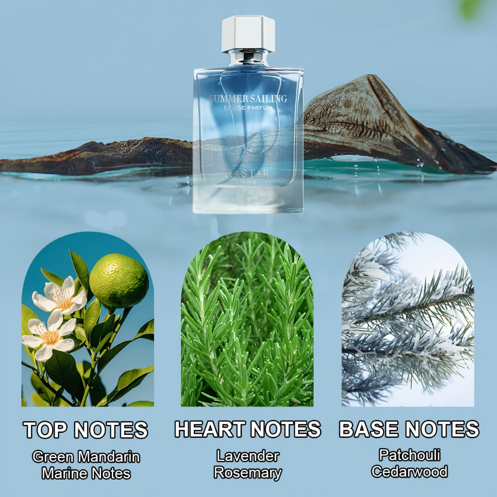 Perfume LASTAR de 50 ml para mujer y hombre - Aroma acuático a agua de mar con madera de cedro, pachulí y cítricos, fragancia de larga duración de 4 a 6 horas, empaque en caja de regalo, Eau de Toilette para uso diario, citas y desplazamientos, regalos