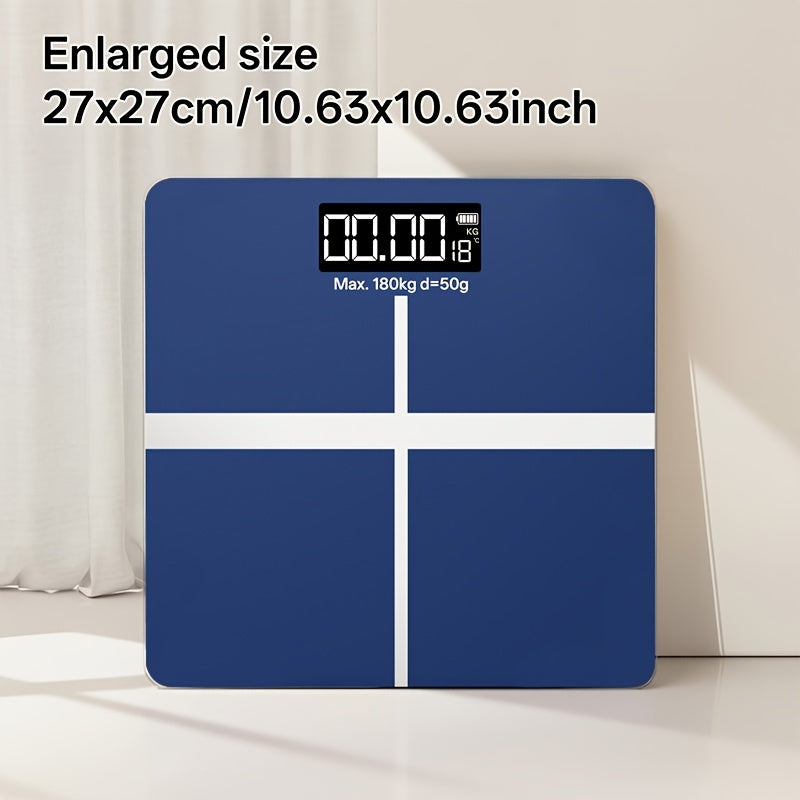 Báscula de baño de alta precisión, báscula electrónica de cuerpo con pantalla LCD ultradelgada con visualización de temperatura, inicio automático al pesar, pesaje hasta 180 kg, cambio de unidad LB/KG, diseño de plataforma de vidrio templado antideslizant
