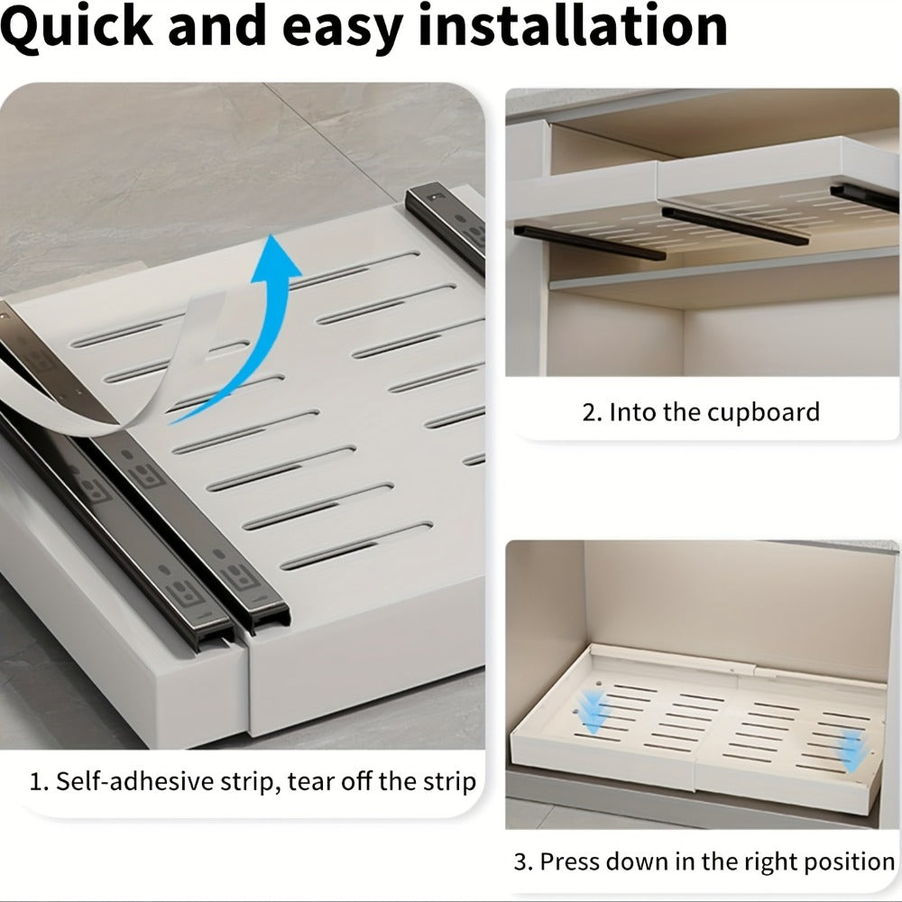 Organizador de gabinete extraíble, estante de almacenamiento resistente y expandible con cajones deslizantes, sin necesidad de taladrar, organizador para cocinas y baños, estante deslizable, extensible 31-52 cm (, blanco)