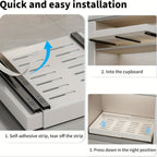 Organizador de gabinete extraíble, estante de almacenamiento resistente y expandible con cajones deslizantes, sin necesidad de taladrar, organizador para cocinas y baños, estante deslizable, extensible 31-52 cm (, blanco)