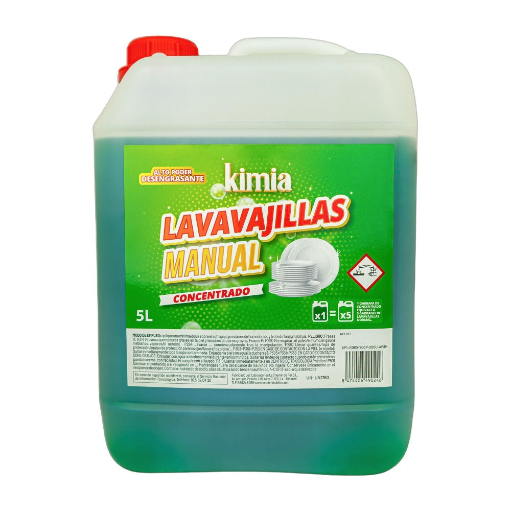 KIMIA - Lavavajillas Manual 5L | Lavavajillas para Hogar | Suave con las Manos | Limpieza Profunda | Elimina Grasa y Residuos | Alta Concentración | Desengrasante Potente