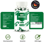 Cápsulas de Moringa de Alta Dosis – 1500 mg Dosis Diaria – 180 Cápsulas Veganas de Moringa – Hechas de Polvo de Moringa – Suplemento de Moringa Probado en Laboratorio – Sin Aditivos