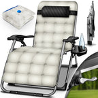 Tillvex® Tumbona Reclinable Plegable hasta 200Kg, Sillón de Sol para Jardín Exterior, Resistente a la Intemperie para Balcón, Jardín y Terraza, Ajustable con Acolchado Grueso, Reclinable, Extra Ancha, con Soporte para Bebidas