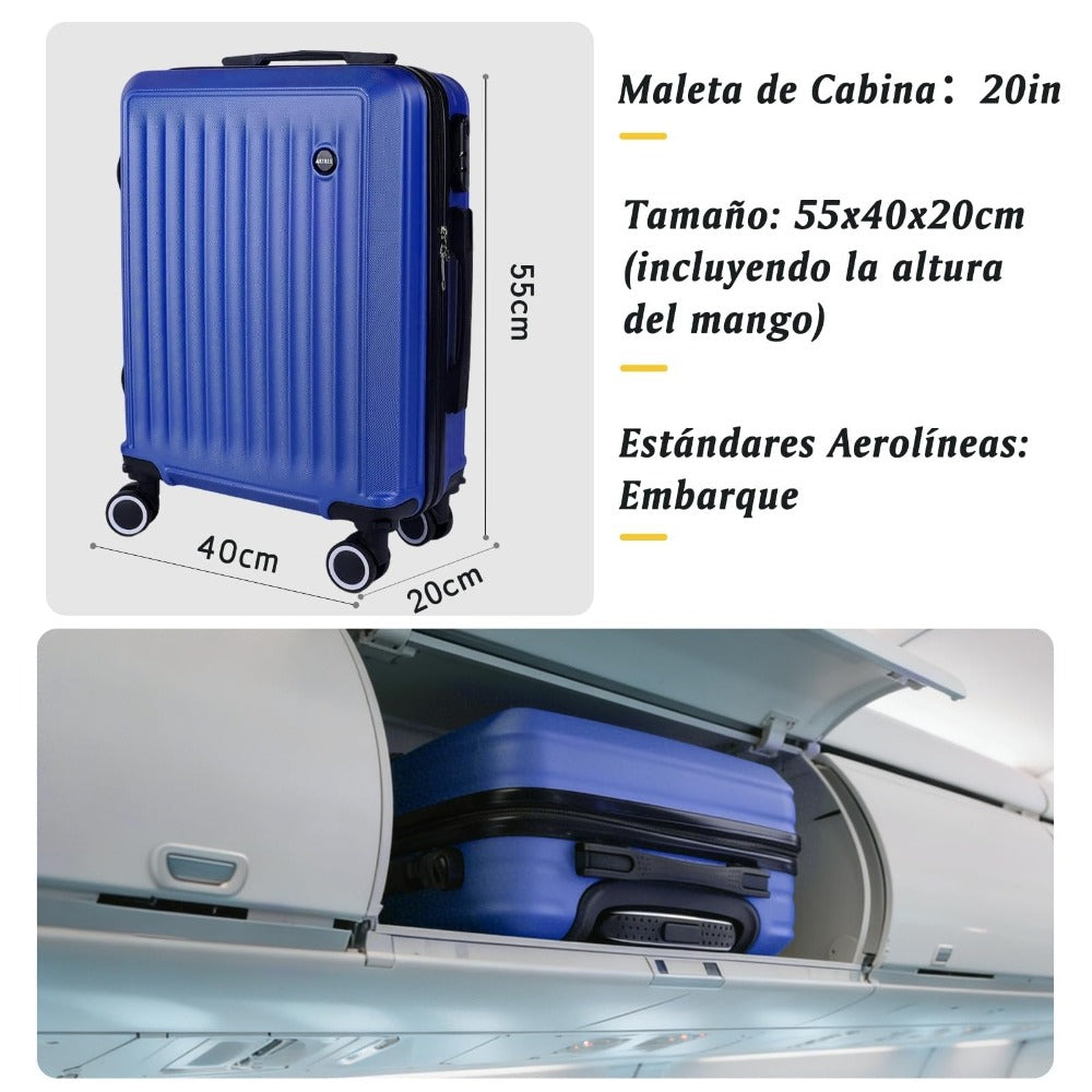 Maleta De Cabina Exclusiva Para Vuelos Europeos, Ideal Para Vacaciones De Verano Y Viajes A La Playa. Dimensiones Precisas De 55×40×20 Cm, Diseño Rígido Resistente Con 4 Ruedas Giratorias 360°, Tirador Telescópico Suave Y Cerradura De Seguridad. Ligera Y