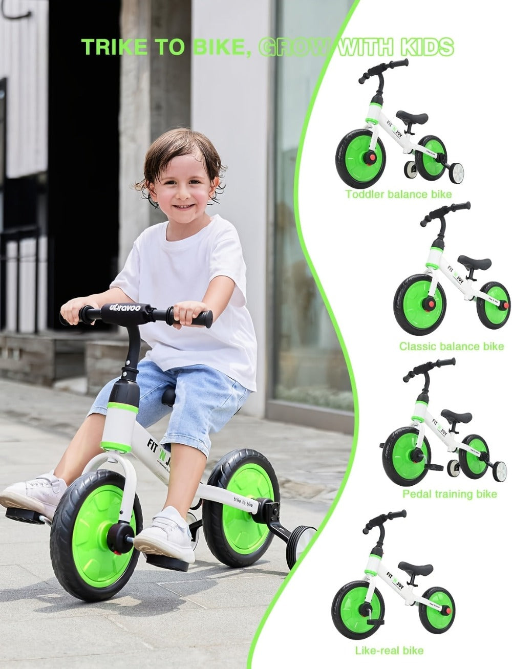 UBRAVOO Fit 'n Joy Bicicletas Infantiles, Bicicleta de Equilibrio 4 en 1 para Niños con Pedales y Estabilizadores, Bicicleta de Triciclo a Bicicleta para Niños y Niñas de 2 a 5 Años