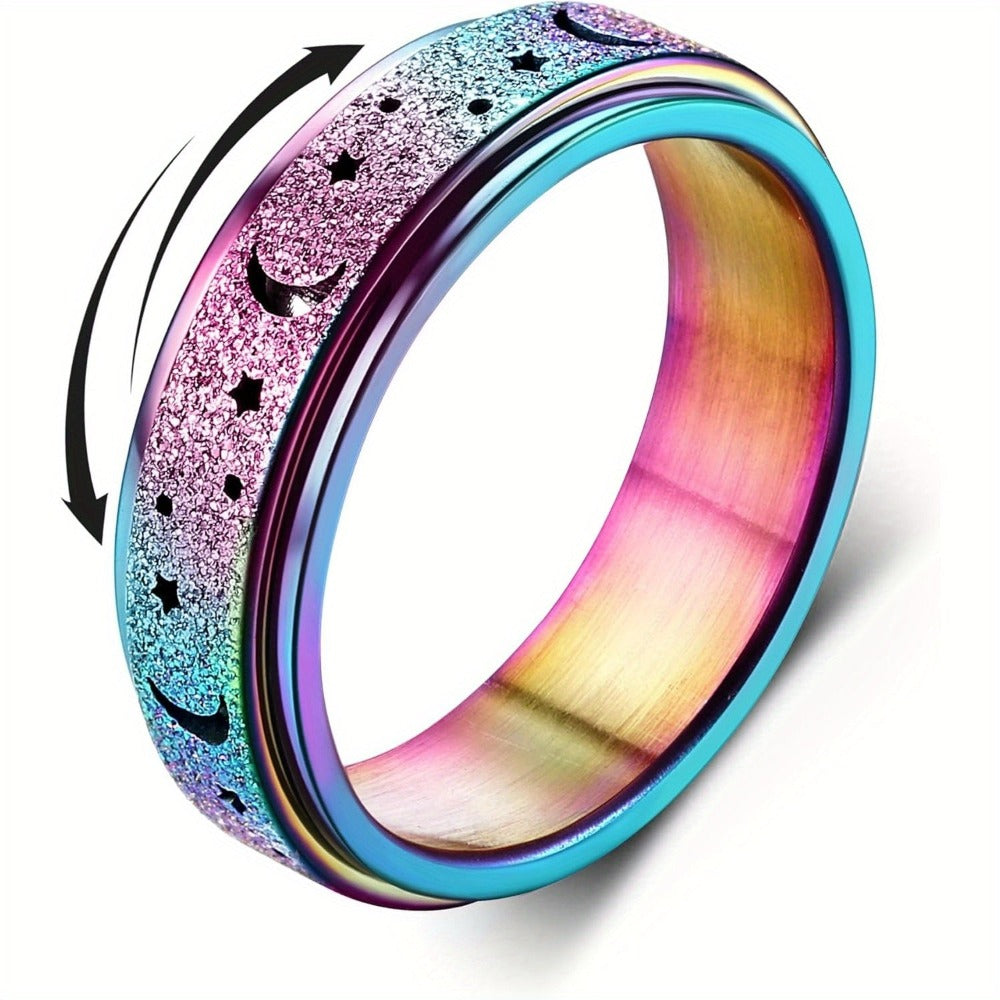 Anillos giratorios para la ansiedad, anillos spinner para el estrés, anillos antiestrés tipo banda para mujeres y hombres, anillos de rodillo de acero inoxidable, anillos de la suerte para preocupaciones, anillos antila ansiedad, tamaño luna y estrella J-