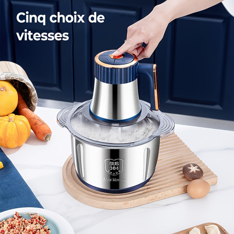 Procesador de alimentos de acero inoxidable de 5 litros, picadora eléctrica potente de 40,000 RPM, 6S, procesador multifuncional de acero inoxidable para cortar verduras para carne, verduras, cebolla, ajo, ensalada y alimentos para niños