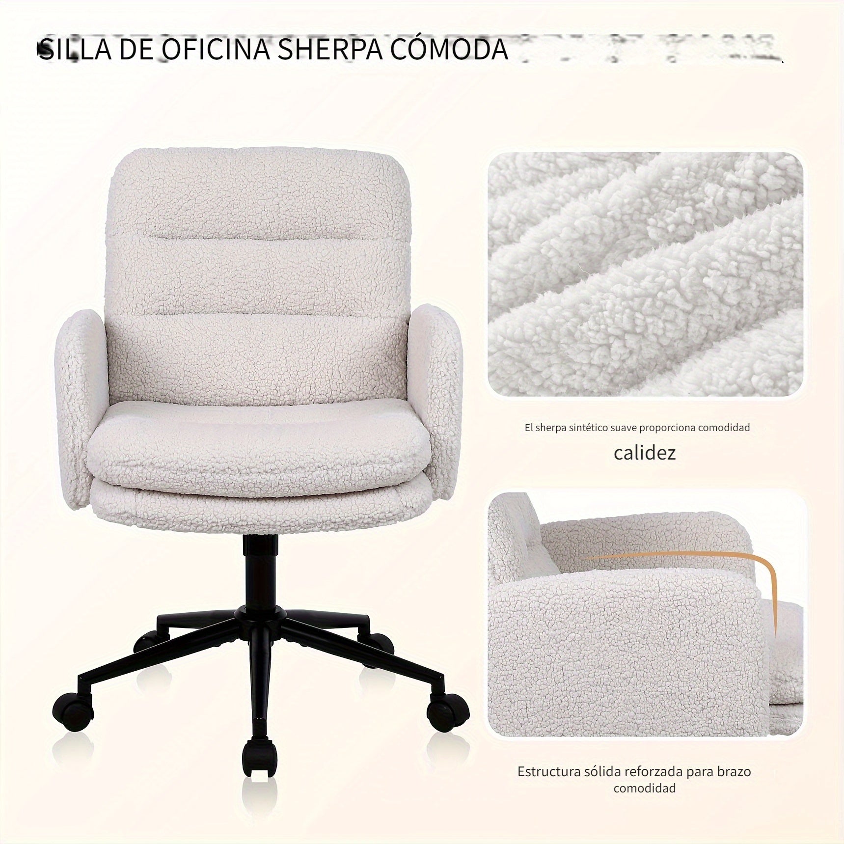 Sillas de oficina | Silla de Oficina, Silla de Maquillaje de Faux Fleece, Silla Giratoria Cómoda, Silla Ergonómica de Oficina, Altura Ajustable