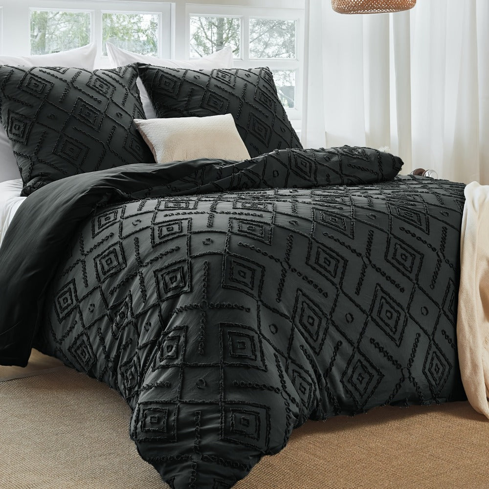 Juego de edredón con funda de almohada jacquard bohemio de 2/3 piezas, suave, agradable para la piel, cómodo, transpirable, lavable a máquina con cierre de cremallera, universal para las cuatro estaciones, fácil, lujoso, adecuado para dormitorios, habitac