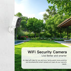 Cámara de seguridad LaxiHub Wifi para exterior con batería, resolución de video 3MP 1296P FHD, cámara CCTV con batería de 5200mAh para seguridad del hogar, detección de movimiento con IA, foco, visión nocturna a color, audio bidireccional
