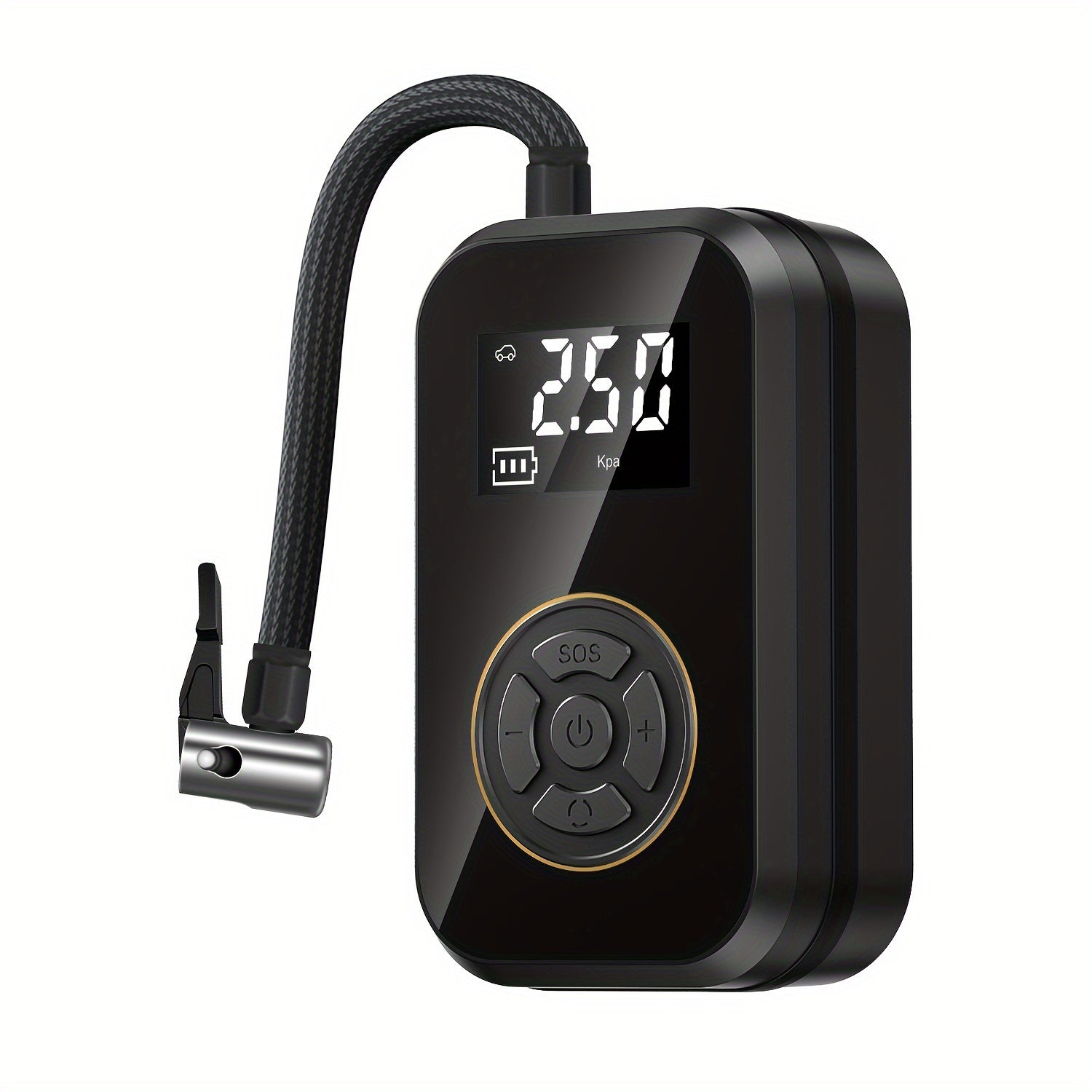 Inflador de neumáticos portátil inalámbrico de 120 vatios con pantalla digital para coche, compresor de aire para motocicleta, inflador de neumáticos inalámbrico portátil para coche con luz LED y adaptador de boquilla