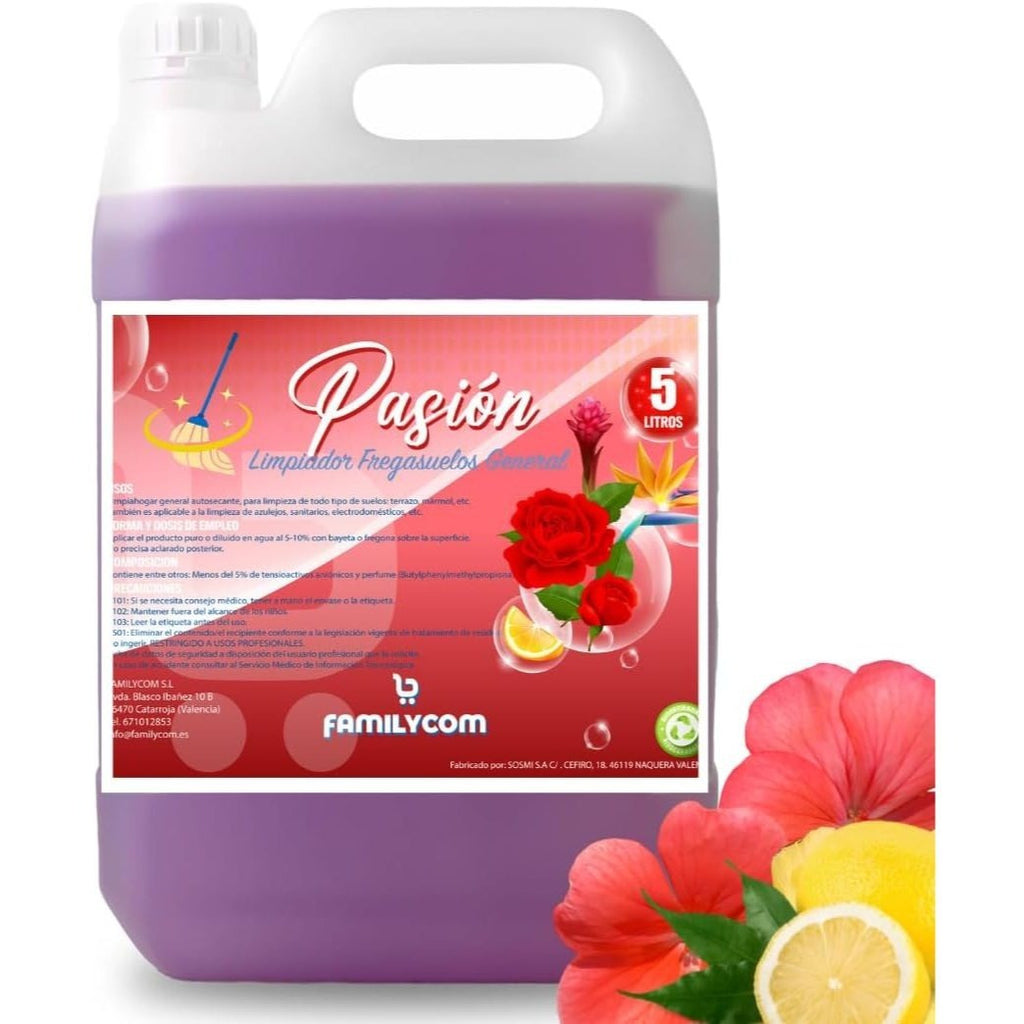 Fregasuelos Concentrado. Fregasuelos Perfumado Duradero. PH Neutro. Aroma Aloe Marsella y Pasión. 5 Litros