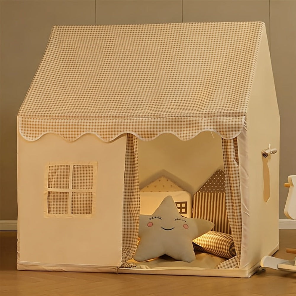 Tienda de Juegos para Niños con Ventana - Castillo de Princesas para Interior/Exterior, Beige y Blanco, Fácil de Montar, Casa de Juegos Ligera y Portátil para Niños Pequeños, Niños y Niñas, Decoraciones para Fiestas de Cumpleaños, Casa de Juegos de Roles