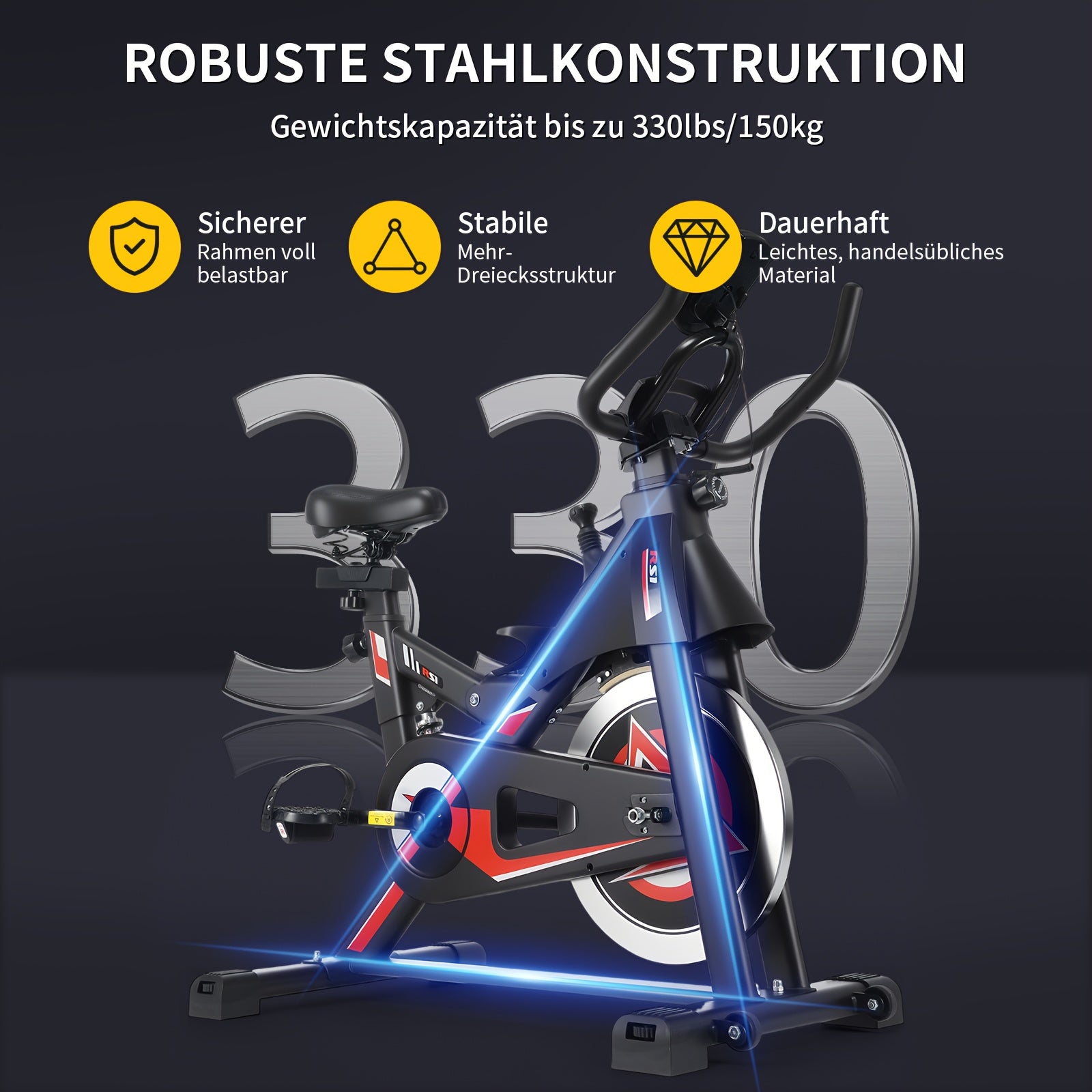 Bicicleta estática Kehot para interior | Rodillo de ciclismo silencioso con monitor LCD, resistencia ajustable y sensor de frecuencia cardíaca | Manillar y asiento ajustables en 6 niveles | Estructura robusta con capacidad de peso de 150 kg | Bicicleta de