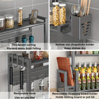 Especiero vertical de dos/tres niveles con 5 ganchos, estante de almacenamiento de cocina de gran capacidad en dorado, especiero de cocina con estante para utensilios, estante para tabla de cortar (, gris)