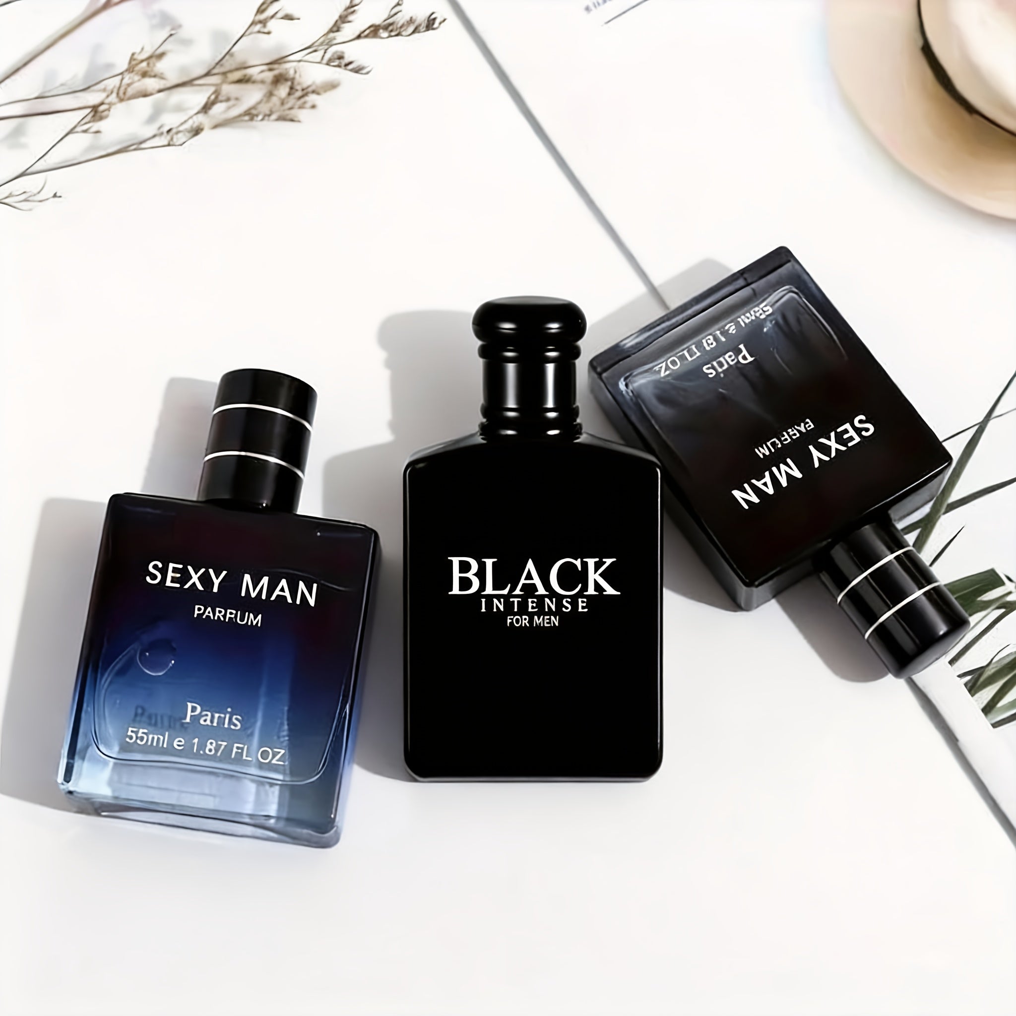 Set de Perfume para Hombre de 2 Unidades, Gran Capacidad de 5.24 FL.OZ, 2 Opciones (Negro y Azul) | Sexy Man Eau De Parfum, Fragancia Fresca, Amaderada y Oriental, Fresca y Sofisticada | Ideal para Regalos de Vacaciones y Uso Personal