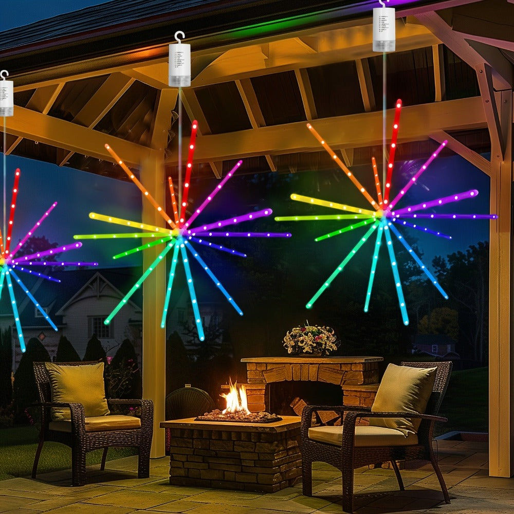 Luces colgantes de estrella explosiva, luces de fuegos artificiales, luces de hadas, luces de estrella explosiva, 114 LED, luces de meteorito, alimentadas por batería con control remoto, 84 modos de iluminación, operación adecuada para habitación de niña,