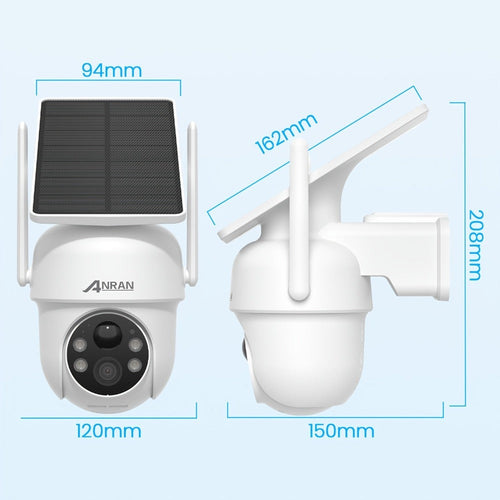 2 cámaras de seguridad solar ANRAN inalámbricas para exteriores, cámara WiFi 2.4G para seguridad del hogar con panel solar fijo, PTZ 360° para vigilancia doméstica, detección de humanos PIR, visión nocturna en color, comunicación bidireccional, color blan