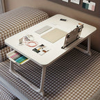 Mesa auxiliar | Mesa Auxiliar Plegable con Cajón de Almacenamiento, Ranura para Tarjetas y Portavasos, Escritorio de Corcho para Portátil para